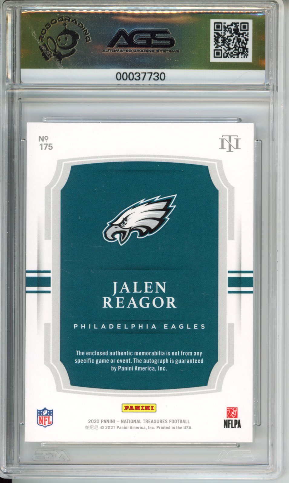 2020 Panini National Treasures Jalen Reagor #175 RPA /99 AGS 9.5