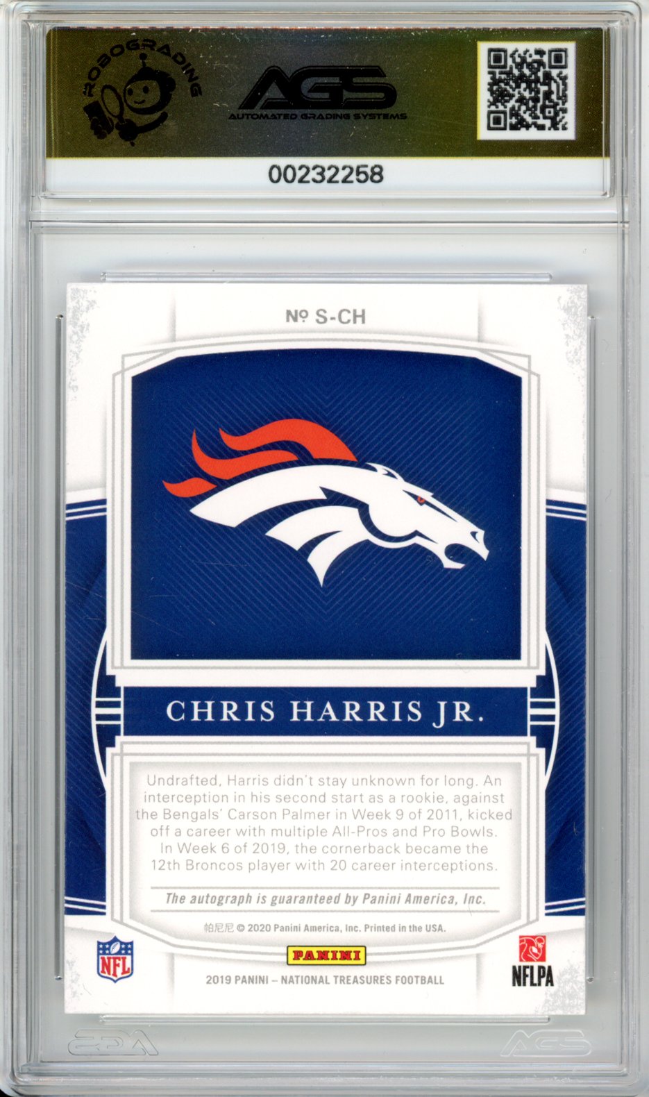2020 Panini National Treasures Chris Harris Jr. #S-CH Signature AGS 10