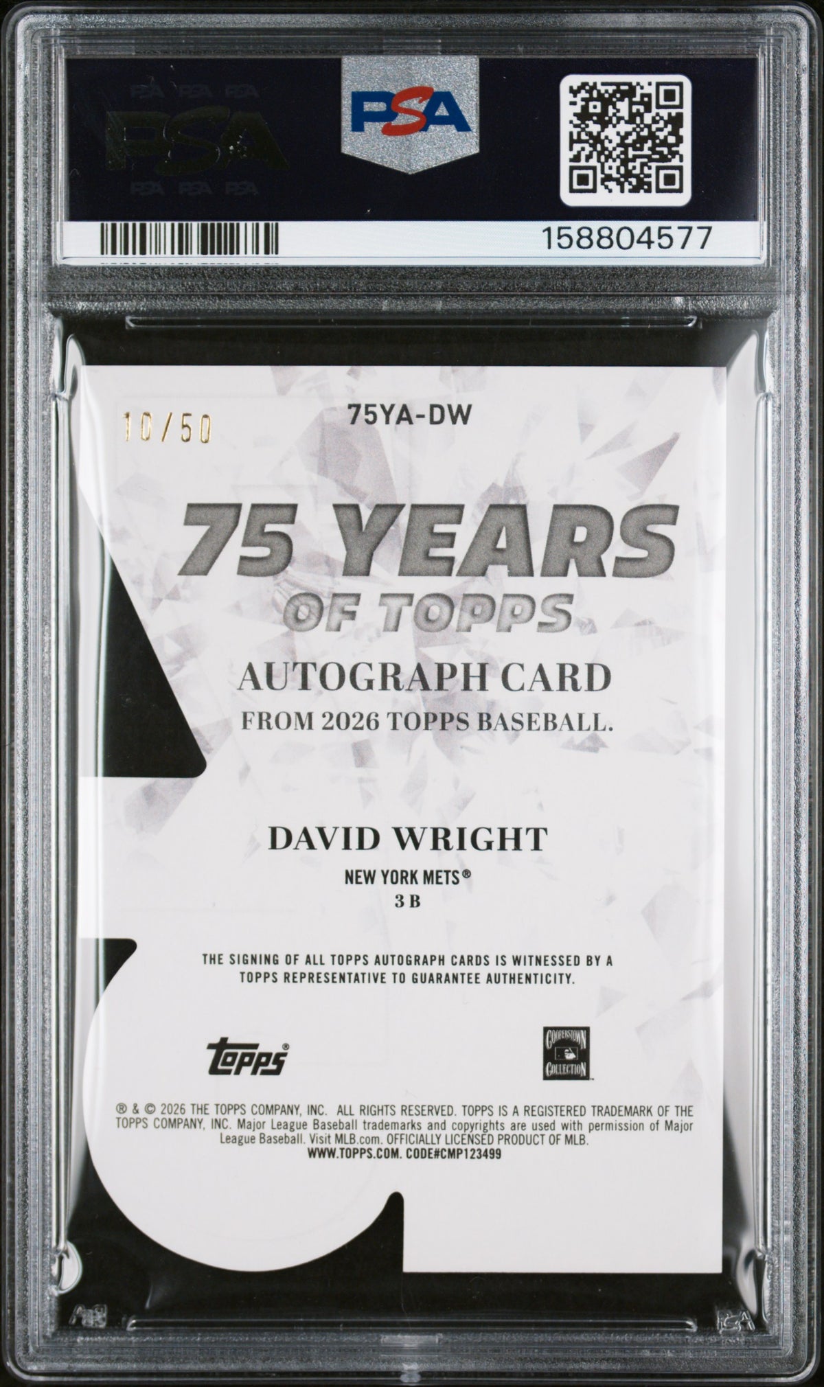 2026 unknown unknown Topps 75 Years of Topps Die-Cut Autographs David Wright Gold Foil DW English PSA 10
