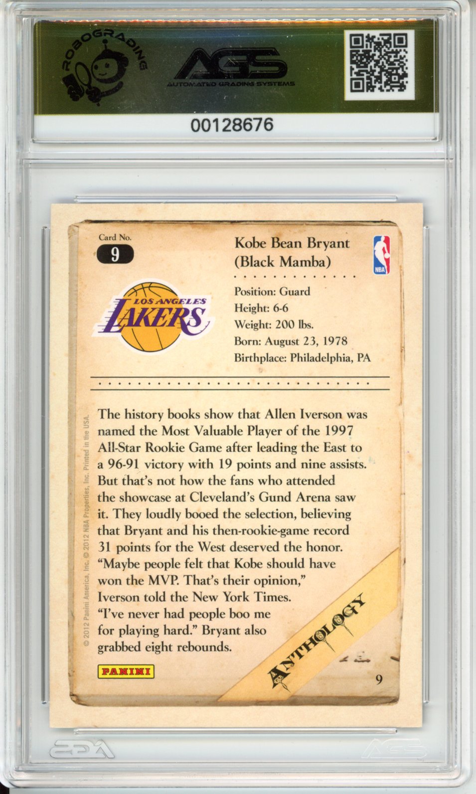 Basketball 2012-13 Panini Kobe Anthology KOBE BRYANT #009 AGS 10