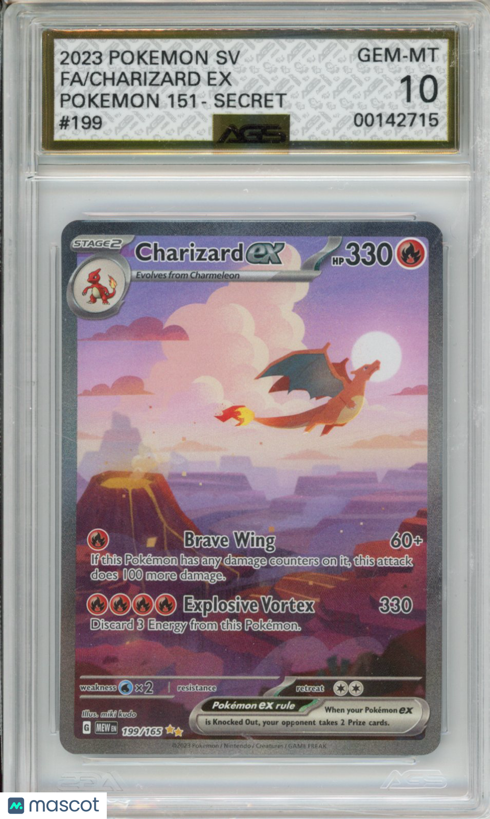 2023 Pokemon 151 Charizard ex #199 AGS 10