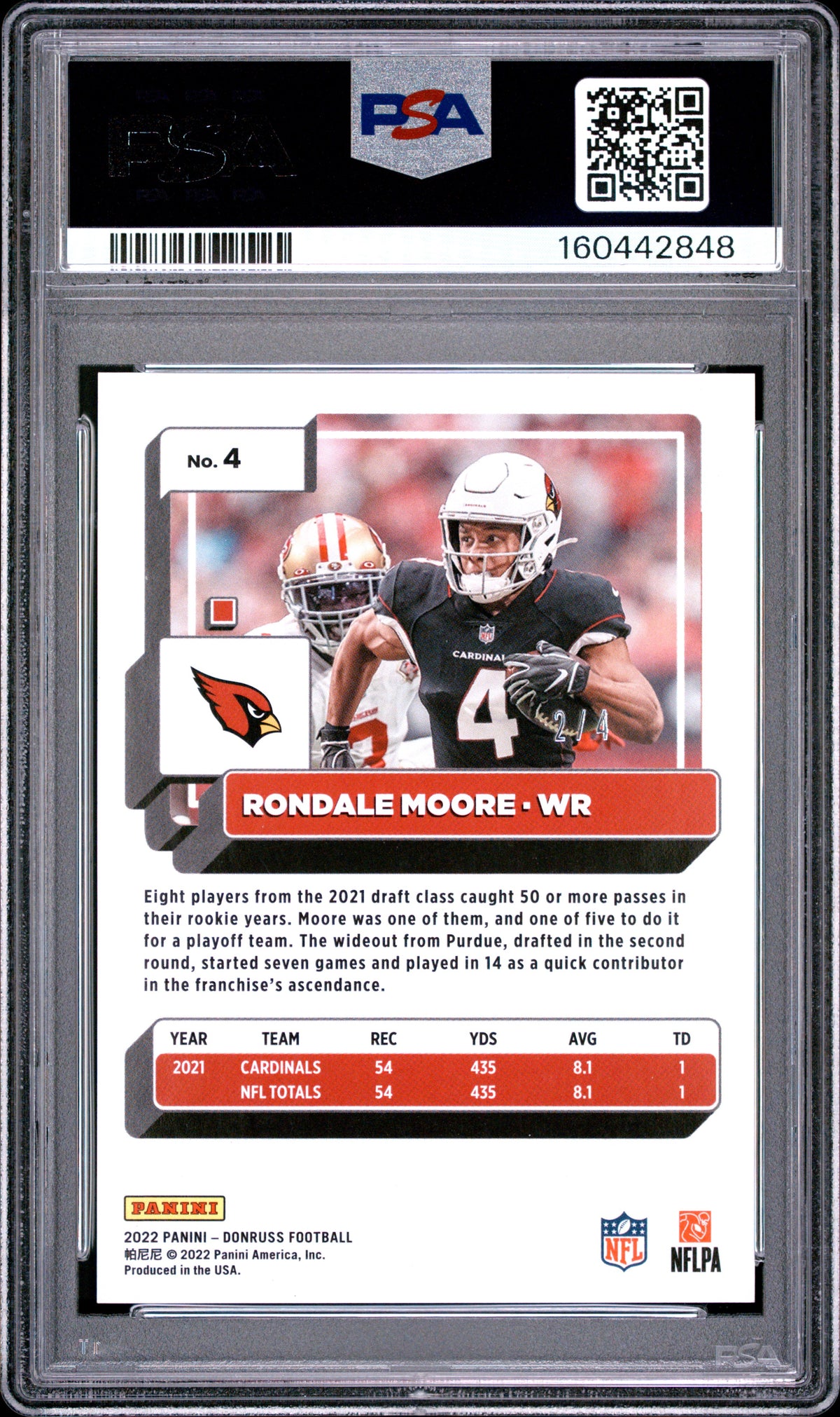 2022 Panini Donruss Football Rondale Moore #4 Press Proof Premium English PSA 9