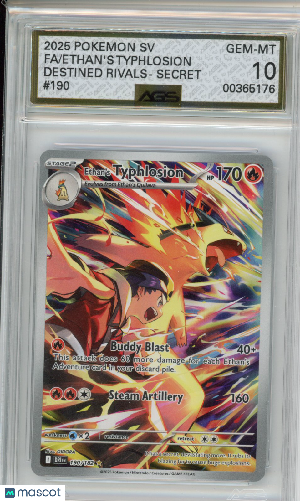 2025 Pokemon Destined Rivals Ethan's Typhlosion #190 AGS 10