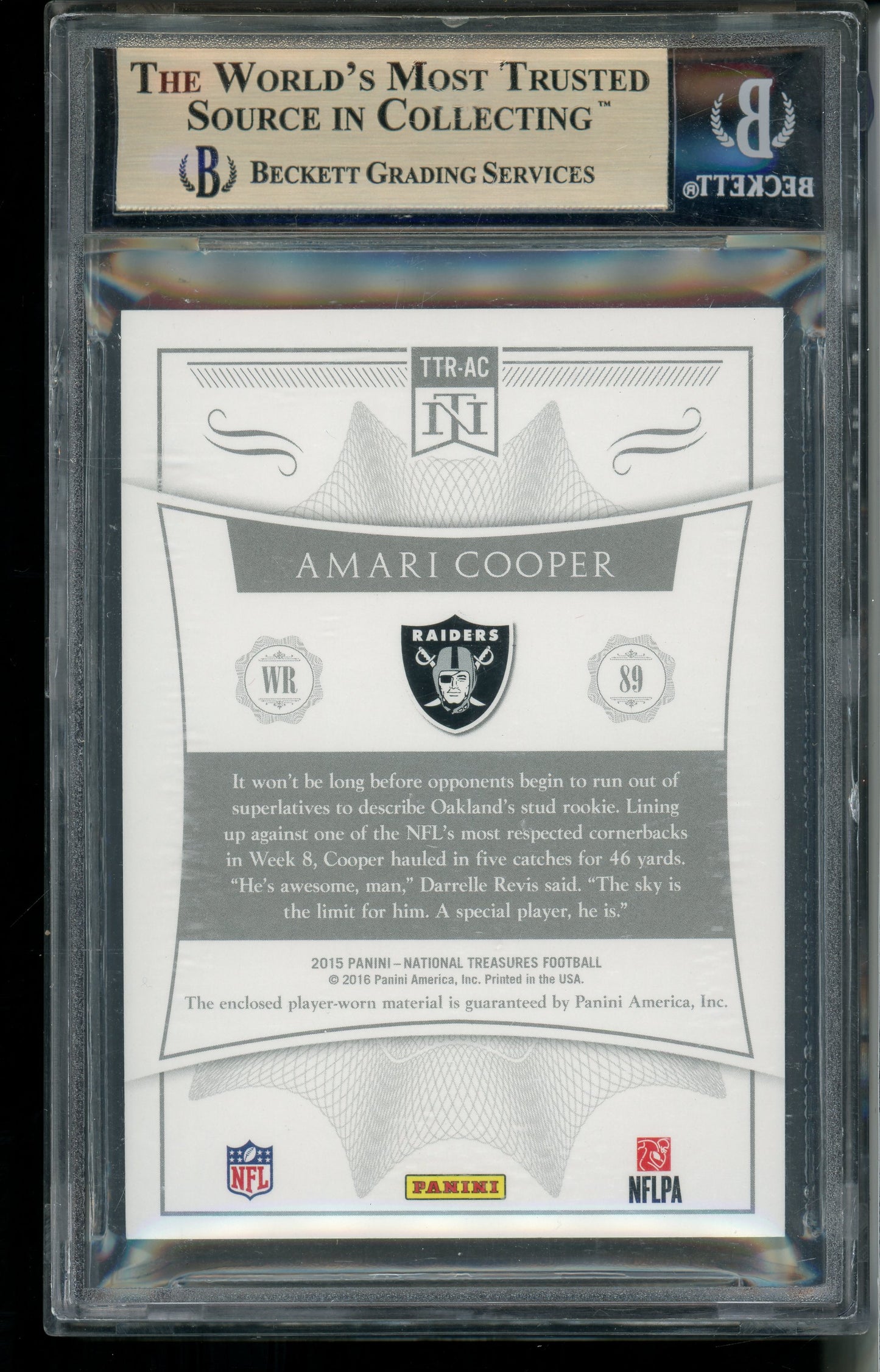 2015 National Treasures Amari Cooper #3 Tremendous Treasures NFL Shield BGS 9.5