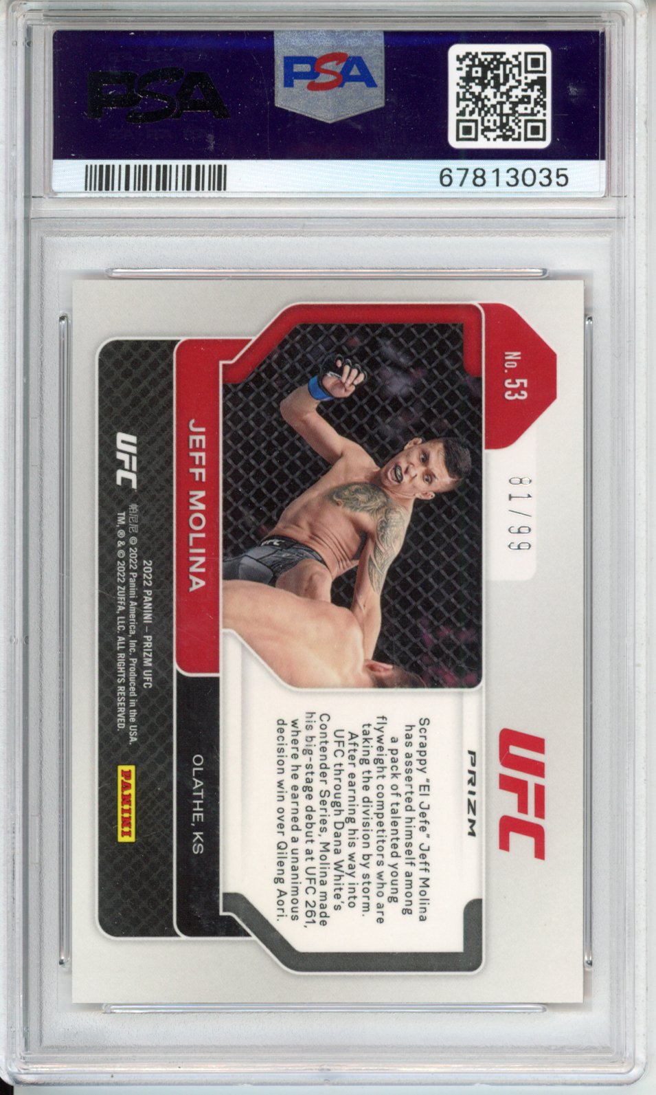 2022 Panini Prizm UFC Jeff Molina #53 81/99 Orange PSA 9