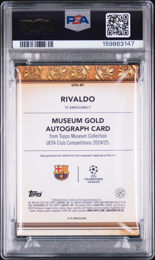 2024 unknown unknown 2025 Topps Museum Collection UEFA Club Competitions Museum Gold Autographs Rivaldo RF English PSA 9