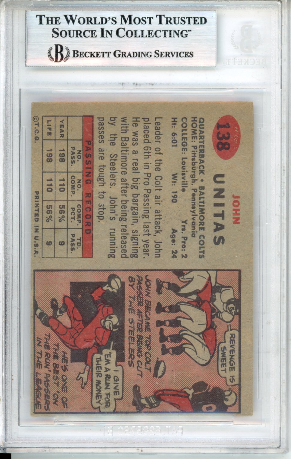 1957 Topps Johnny Unitas DP #138 BVG 3