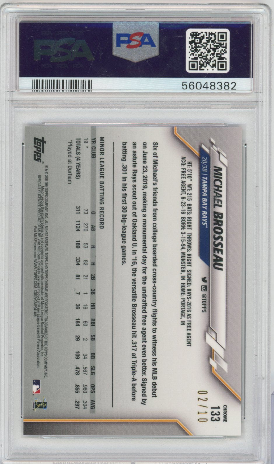 2020 Topps Chrome Sapphire Edition Michael Brosseau Purple Refractor 133 English PSA 10
