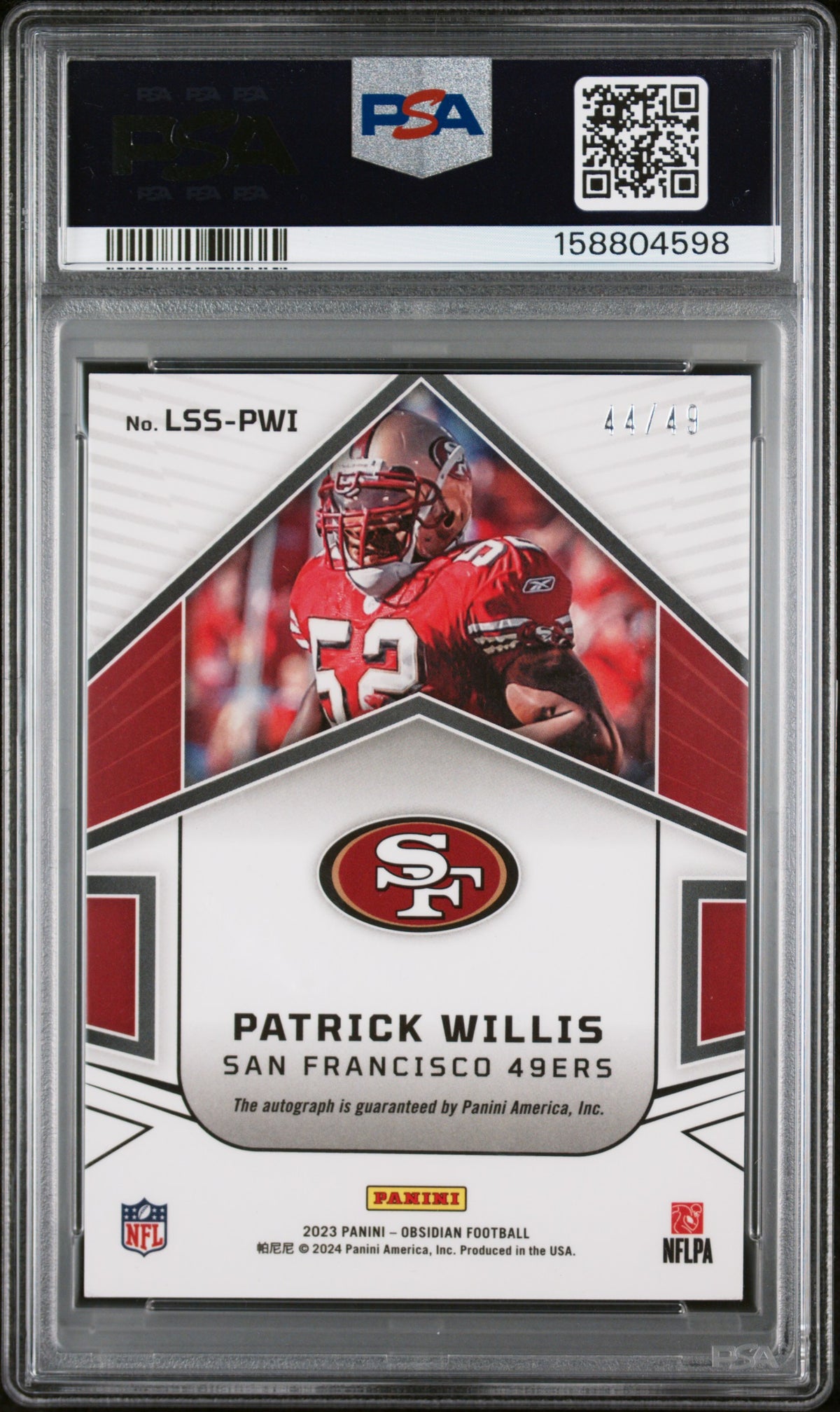 2023 Panini Obsidian Football Patrick Willis #LSS-PWI Electric Etch Orange English PSA 10