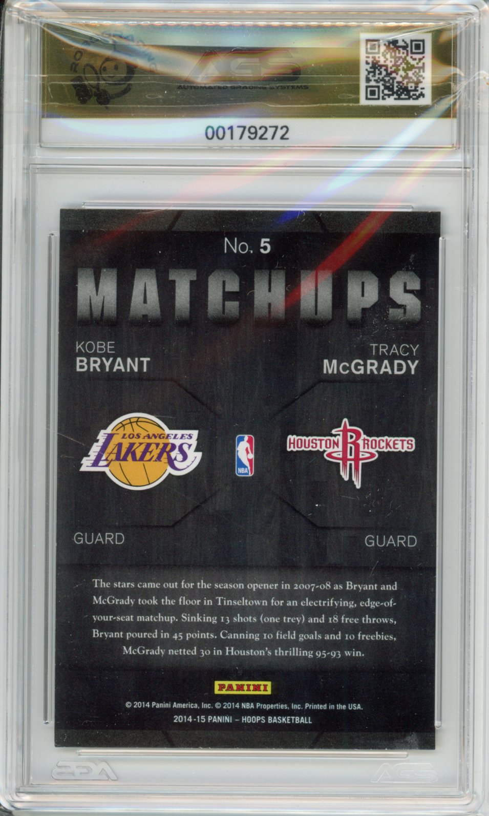 2015 Basketball 2014-15 Hoops Kobe Bryant / Tracy McGrady #005 AGS 9.5