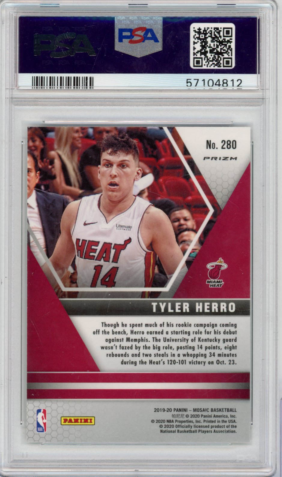 2019 Panini Panini Panini Tyler Herro Panini Mosaic NBA Debut Basketball #280 Green Mosaic English PSA 10
