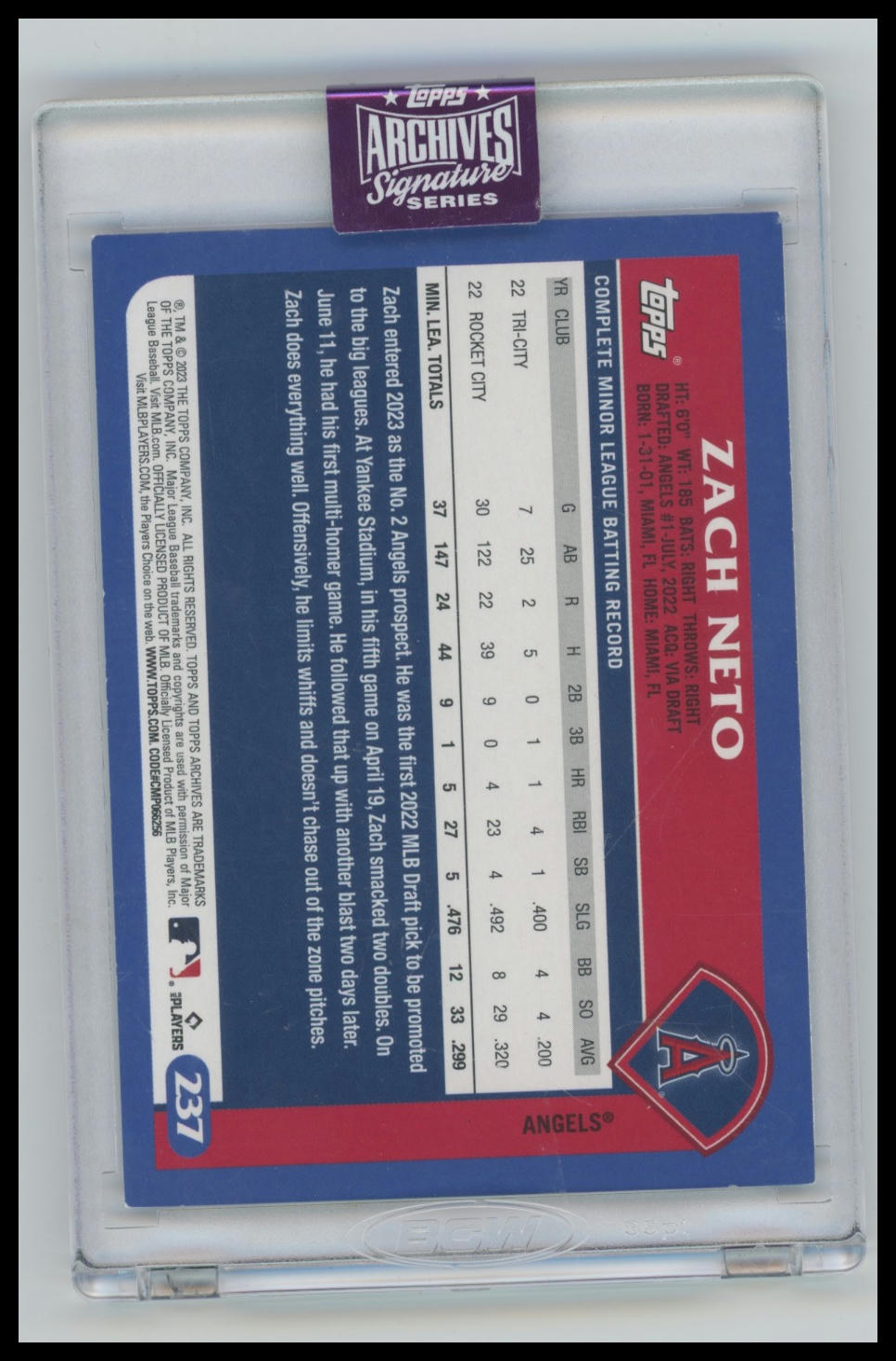 2025 Topps Archives Zach Neto auto /10
