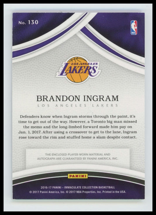 2016-17 Immaculate Collection Brandon Ingram RC Auto 3 Color Patch /99 #130