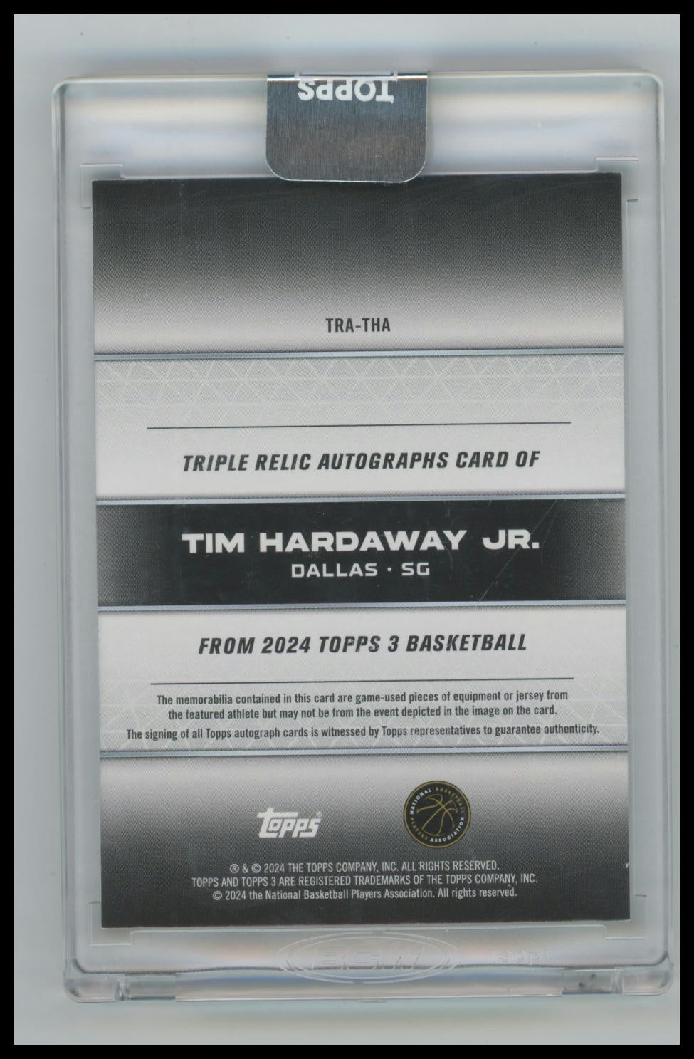 2024 Topps 3 Tim Hardaway Jr Triple Relic Auto /20 #TRA-THA