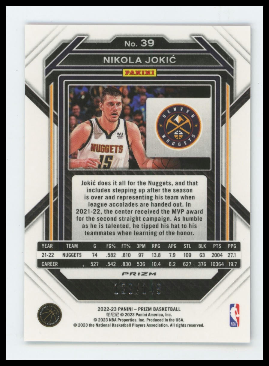 2022-23 Panini Prizm Nikola Jokic Purple Ice /149 #39