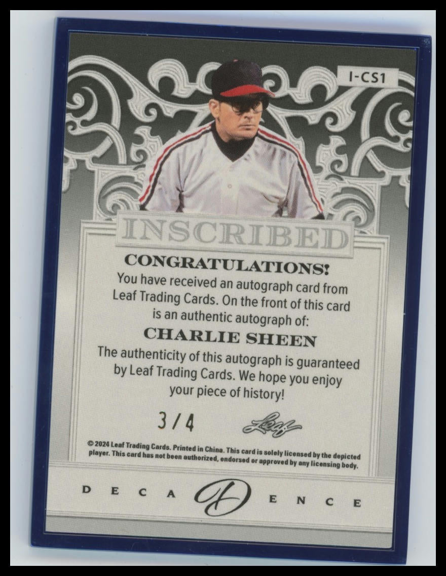 2024 Leaf Decadence - Inscribed Autographs Blue Charlie Sheen #/4