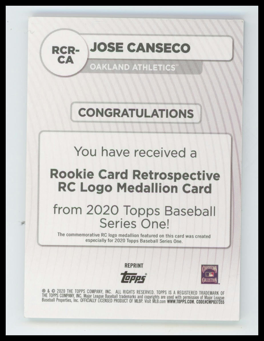 2020 Topps medallion Jose Canseco