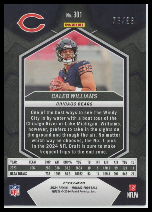 2024 Panini Mosaic Caleb Williams Rookies Blue Mosaic Prizm #301 RC Bears /99