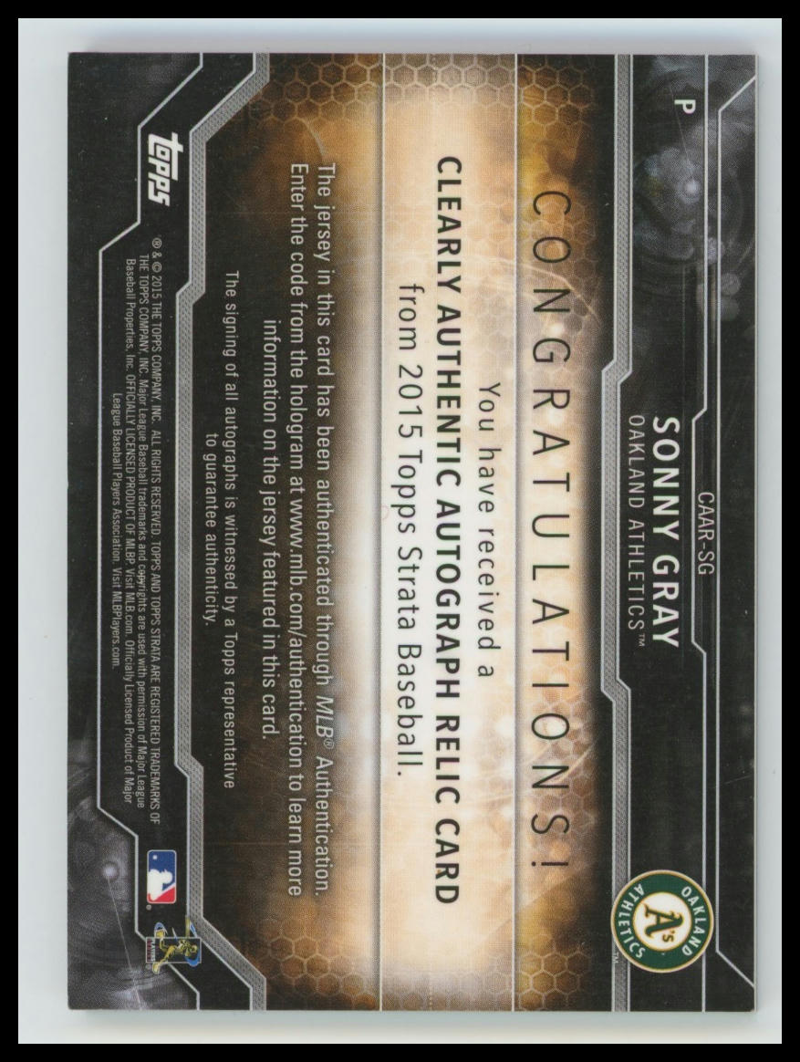 2015 Topps Strata - Clearly Authentic Autographed Relics Sonny Gray