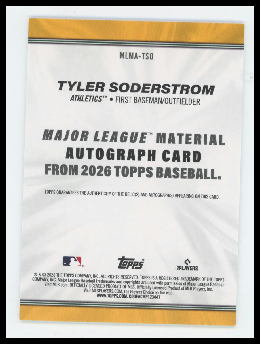 2026 Topps Series 2 Tyler Soderstrom Patch Auto #MLMA-TSO