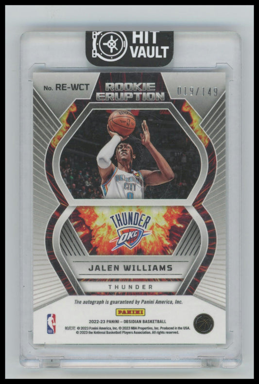 2022-23 Obsidian Jalen Williams RE-WCT RC Rookie Eruption Auto /149 Thunder A6