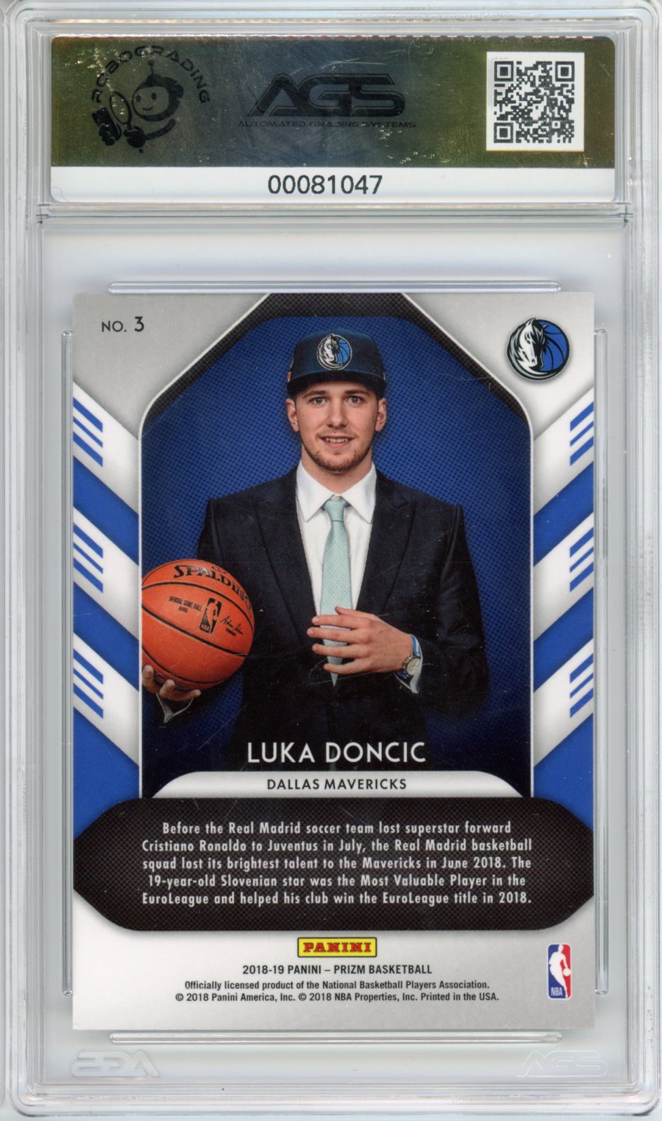 Basketball 2018-19 Panini Prizm Luka Doncic #003 AGS 9.5