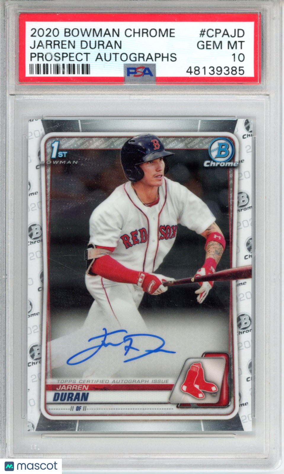 2020 Bowman Chrome Prospect Auto Jarren Duran #CPAJD PSA 10