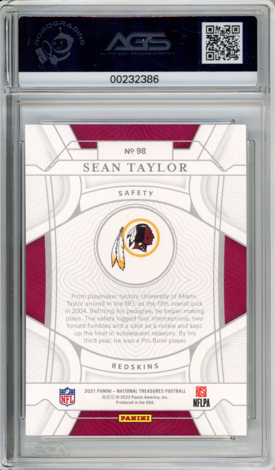 2022 Football 2021 Panini National Treasures Sean Taylor #098 /35 AGS 8.5