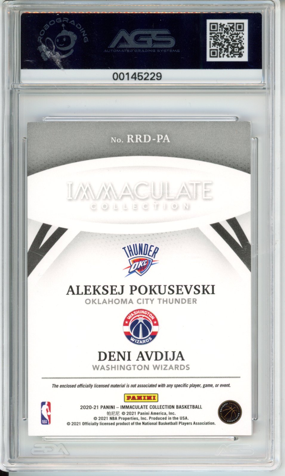 2020-21 Immaculate ALEKSEJ POKUSEVSKI / DENI AVDIJA Remarkable Rookies /10 AGS 8