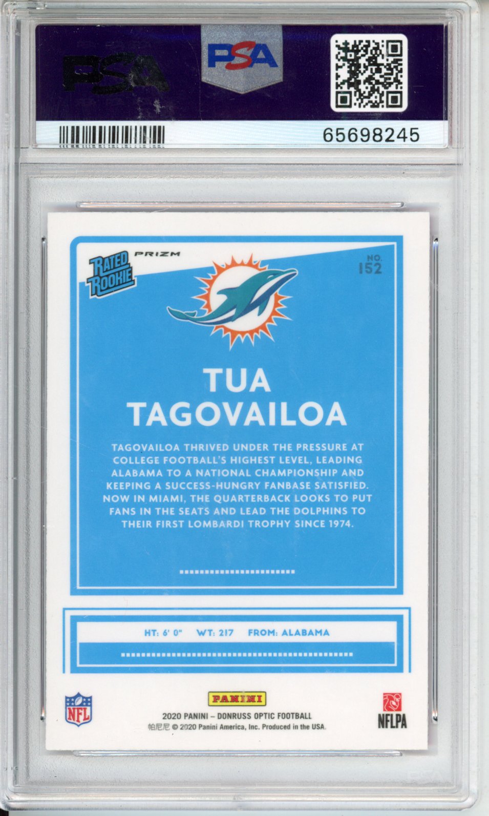 2020 Panini Donruss Optic Tua Tagovailoa #152 Pink PSA 10
