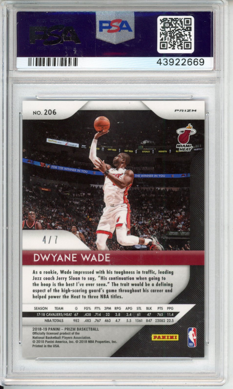 2018 Panini Prizm Dwyane Wade #206 Red Shimmer /7 PSA 10
