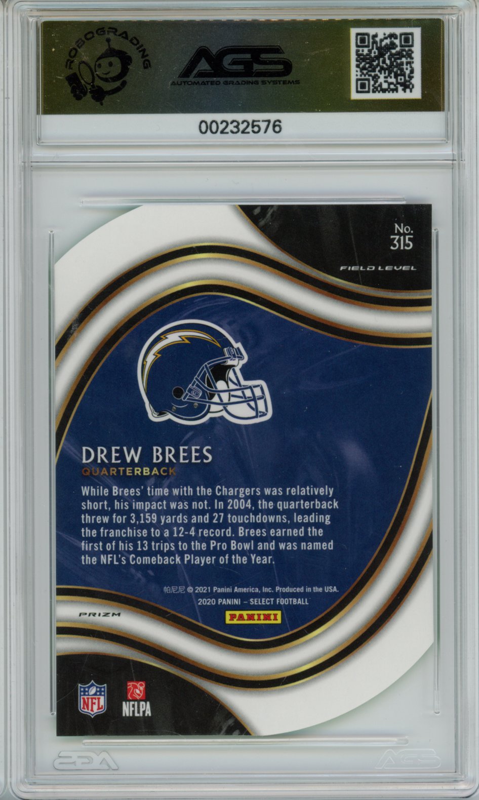 2021 Panini Select Drew Brees #315 Neon Green Prizm Die Cut AGS 10