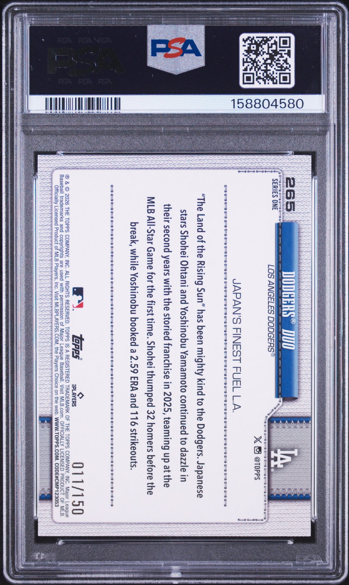 2026 Topps Baseball Shohei Ohtani #265 Blue Rainbow Foil English PSA 9