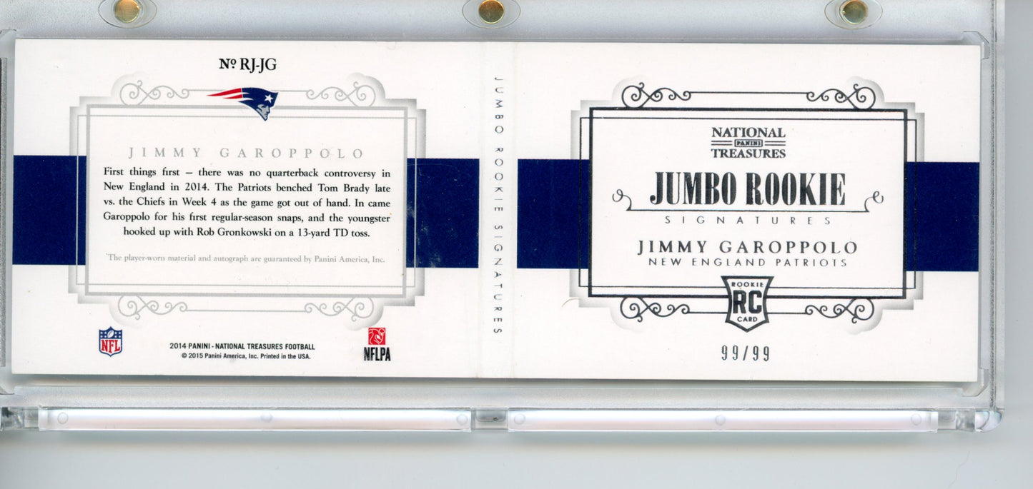 2014 National Treasures Jimmy Garoppolo #RJ-JG Rookie Signatures /99 Booklet