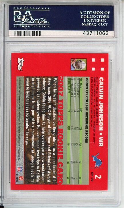2007 Topps Exclusive Rookies Calvin Johnson #2 PSA 10