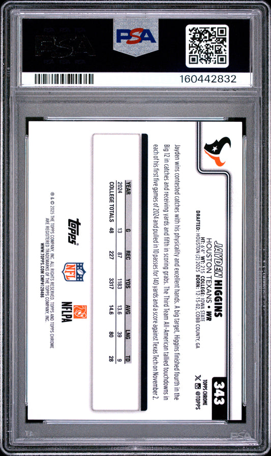 2025 Topps Chrome Football Jayden Higgins #343 Chrome Image Variation English PSA 8