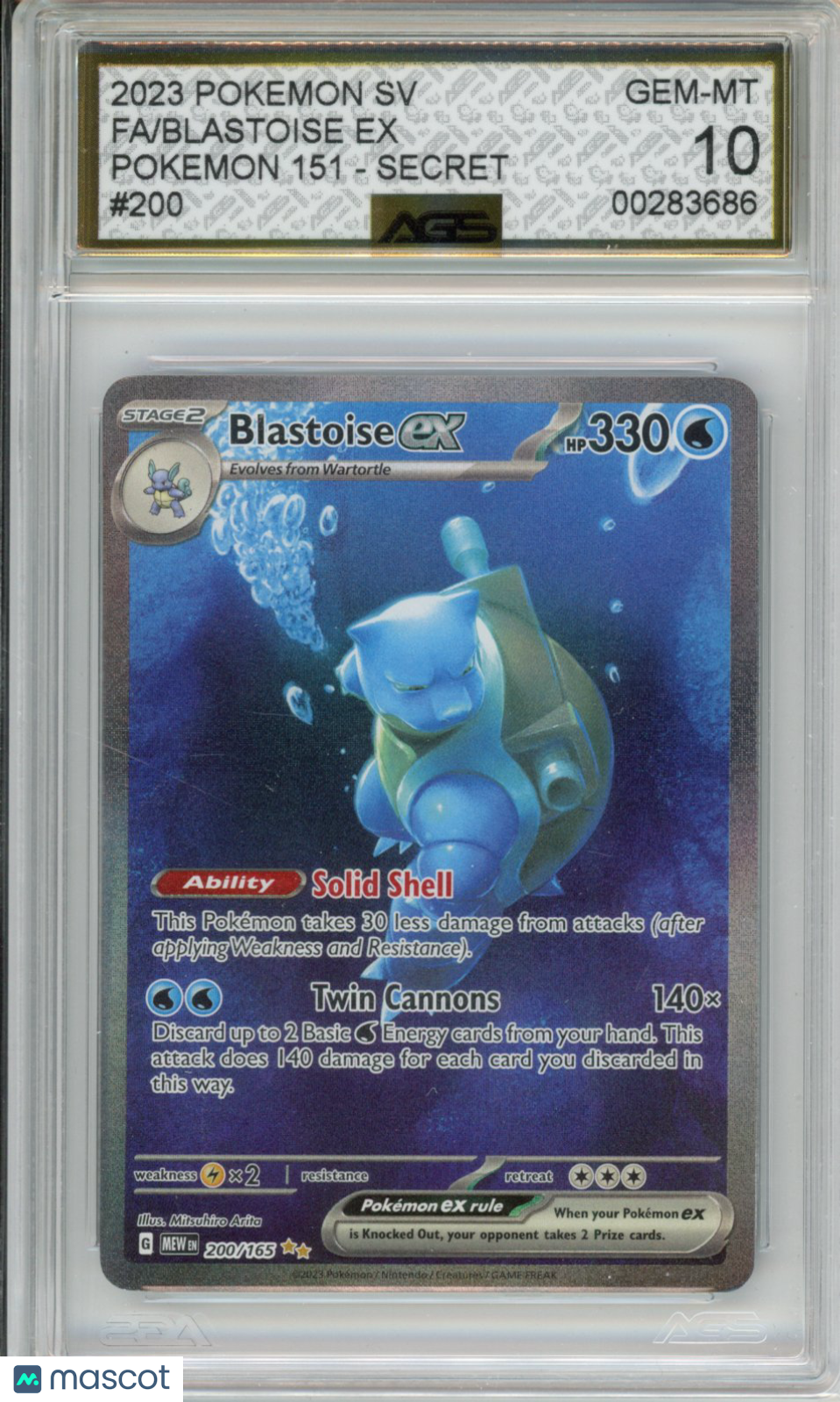 2023 Pokemon 151 Blastoise ex #200 AGS 10