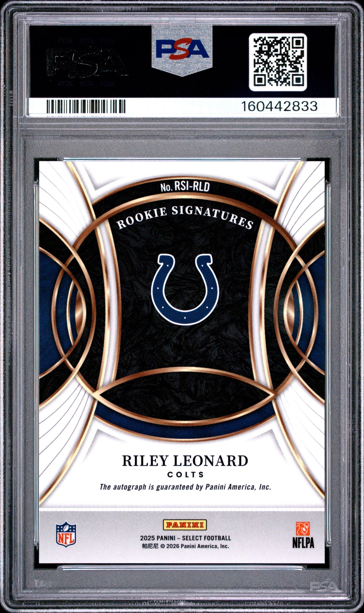 2025 Panini Select Rookie Signatures Riley Leonard Prizm RSI-RLD English PSA 10