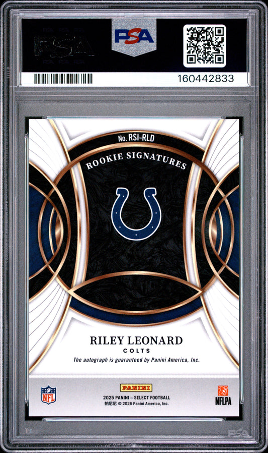 2025 Panini Select Rookie Signatures Riley Leonard Prizm RSI-RLD English PSA 10