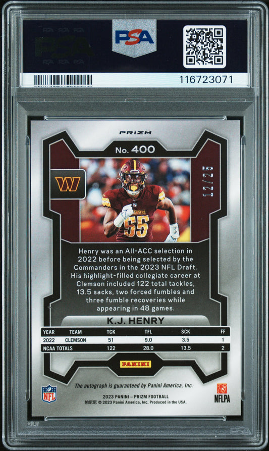 2023 Panini Prizm KJ Henry #400 Autograph Camo PSA 9 Auto 10