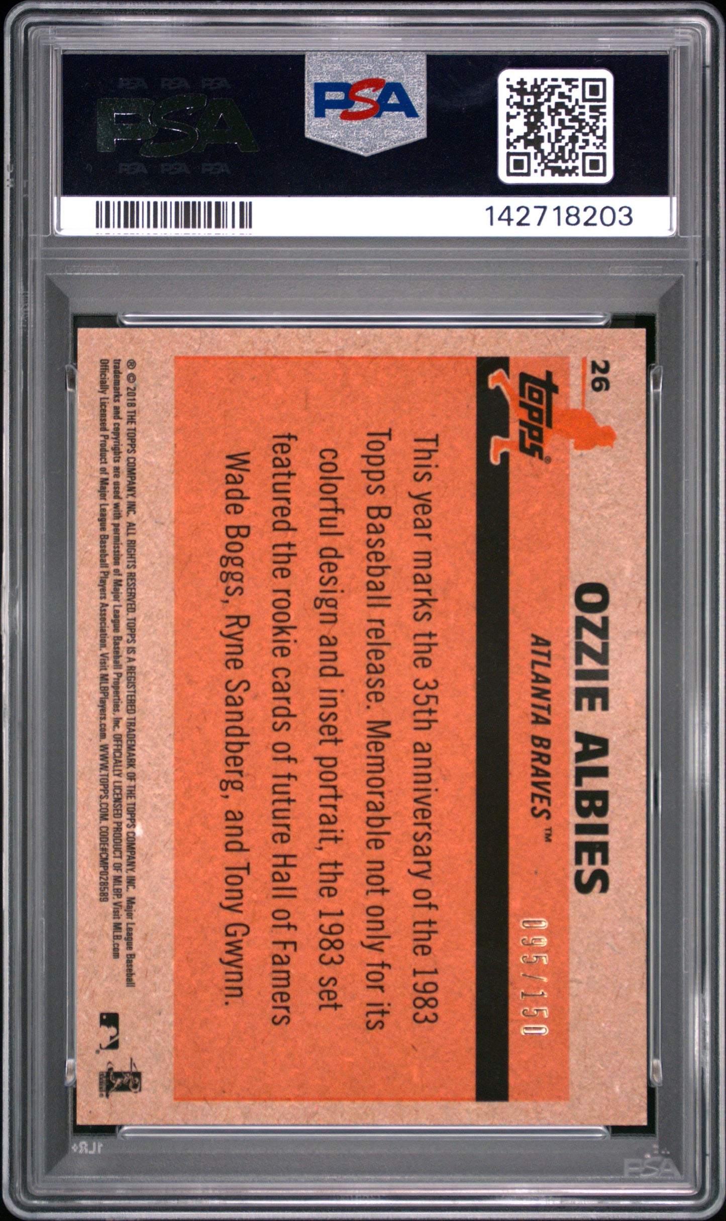 2018 Topps Silver Pack 1983 Chrome Promo Ozzie Albies #26 '83 CHR. Promo Blue Refractor PSA 10
