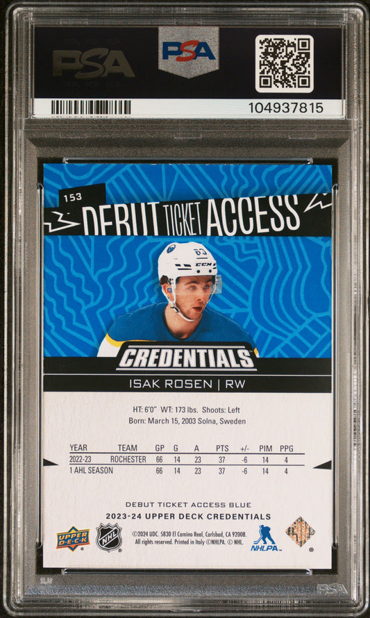 2023 Upper Deck Credentials Isak Rosen #153 Blue PSA 8