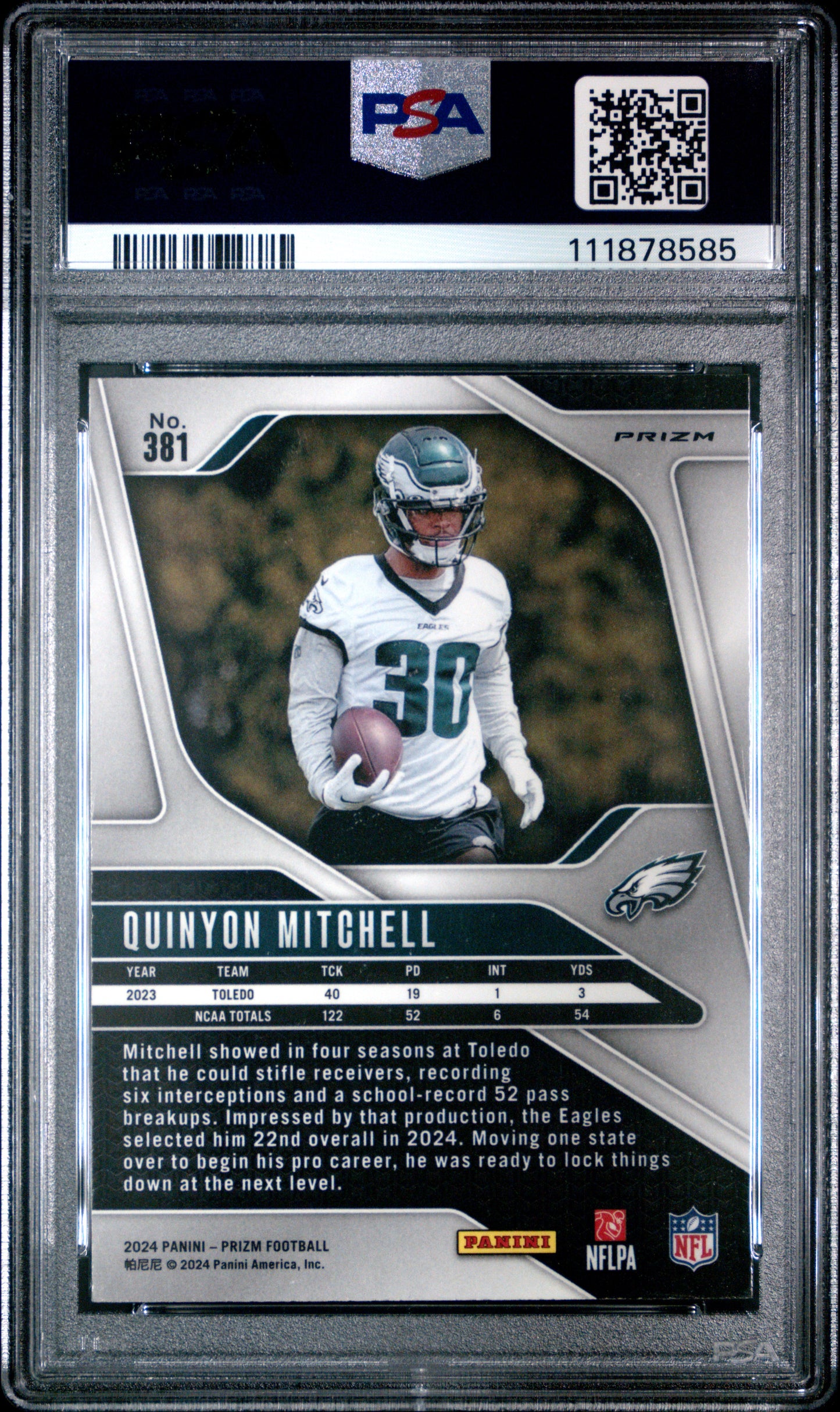 2024 Panini Prizm Quinyon Mitchell #381 Green Wave PSA 10