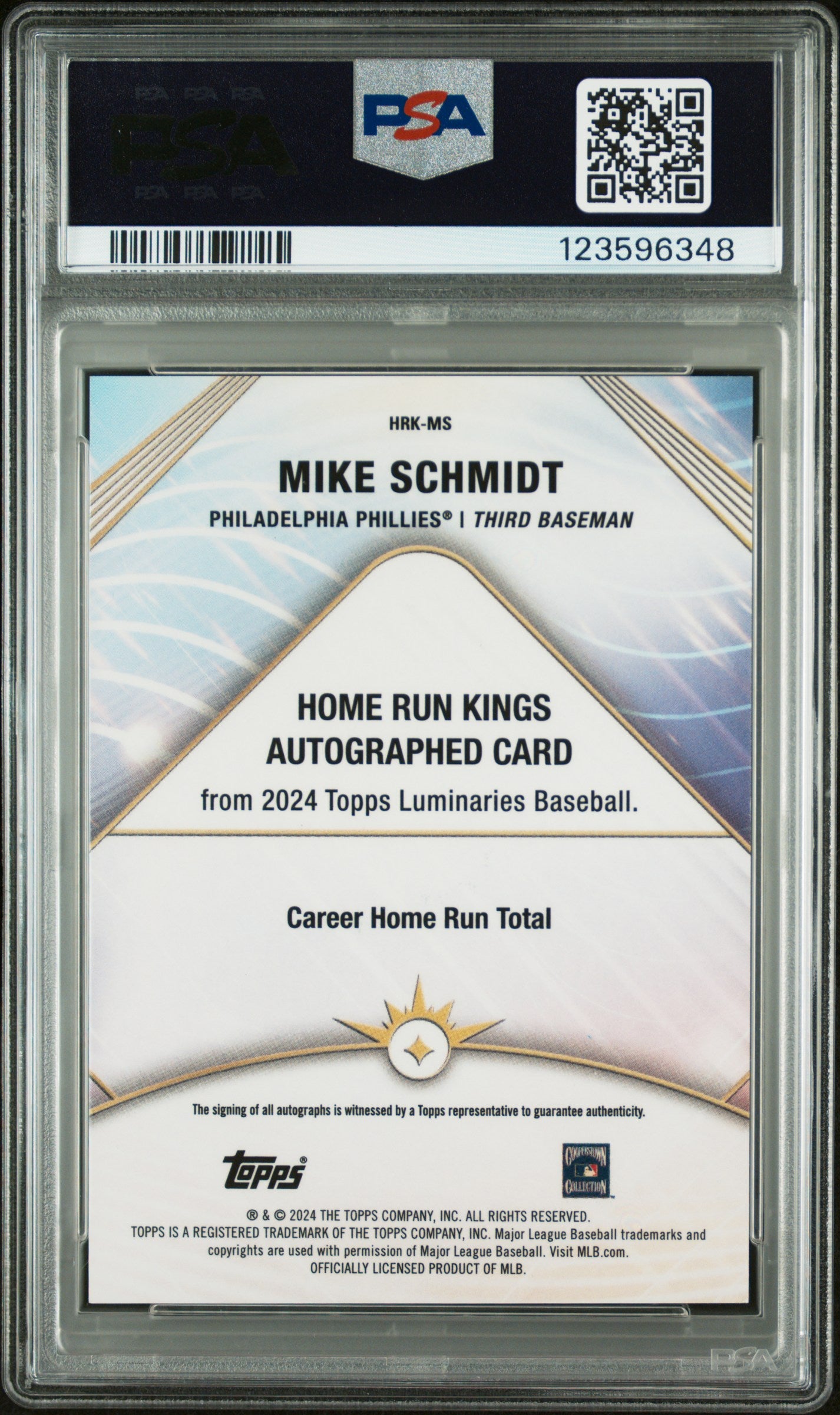 2024 Topps Luminaries Home Run Kings Autographs Mike Schmidt #HRKMS Red /10 PSA 10