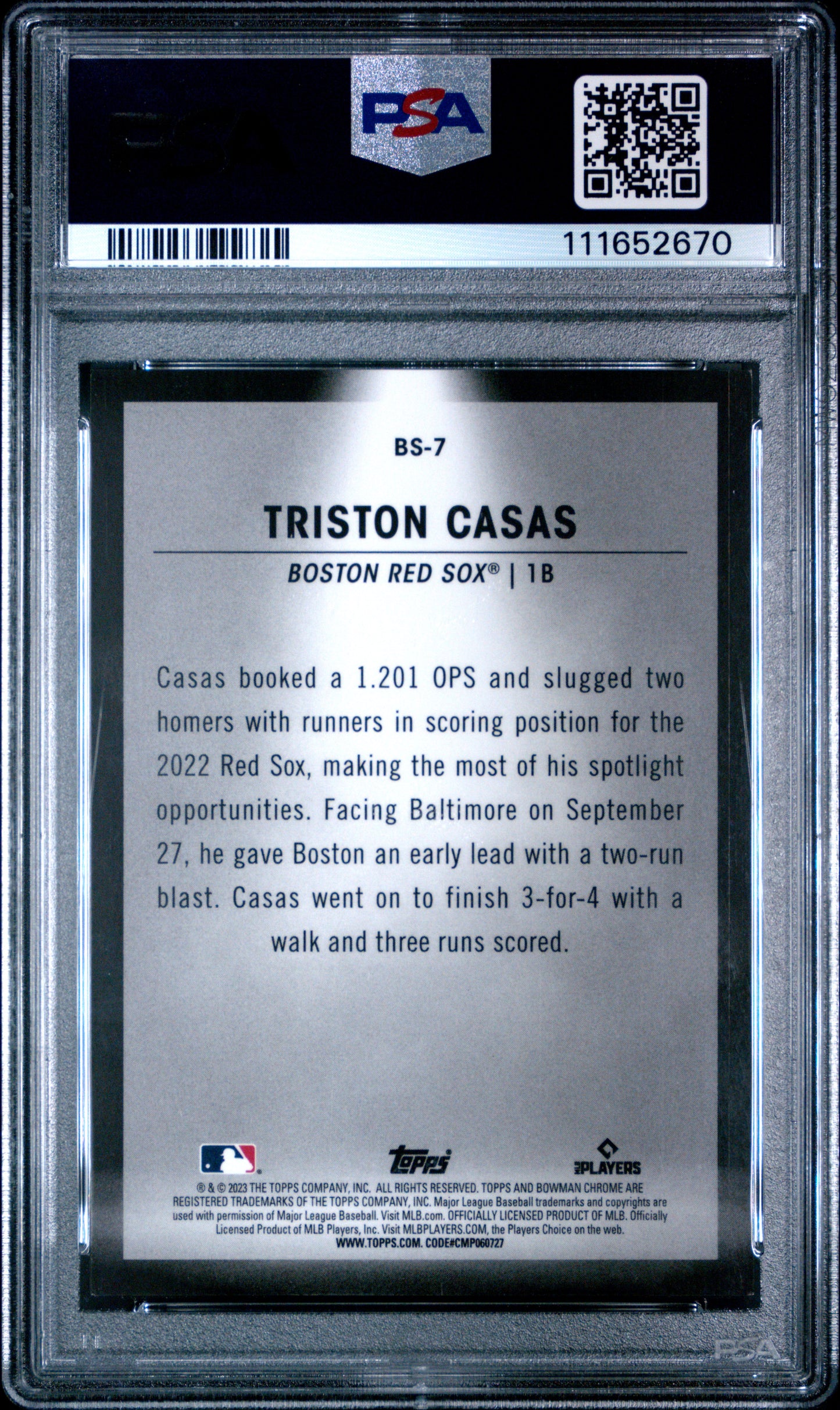 2023 Bowman Spotlights Triston Casas #BS7 Gold Refractor PSA 9