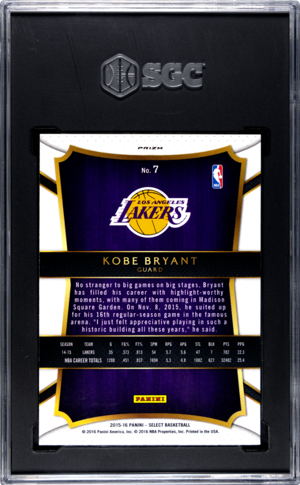 2015 Panini Select Kobe Bryant #7 Tri Color Prizm SGC 9
