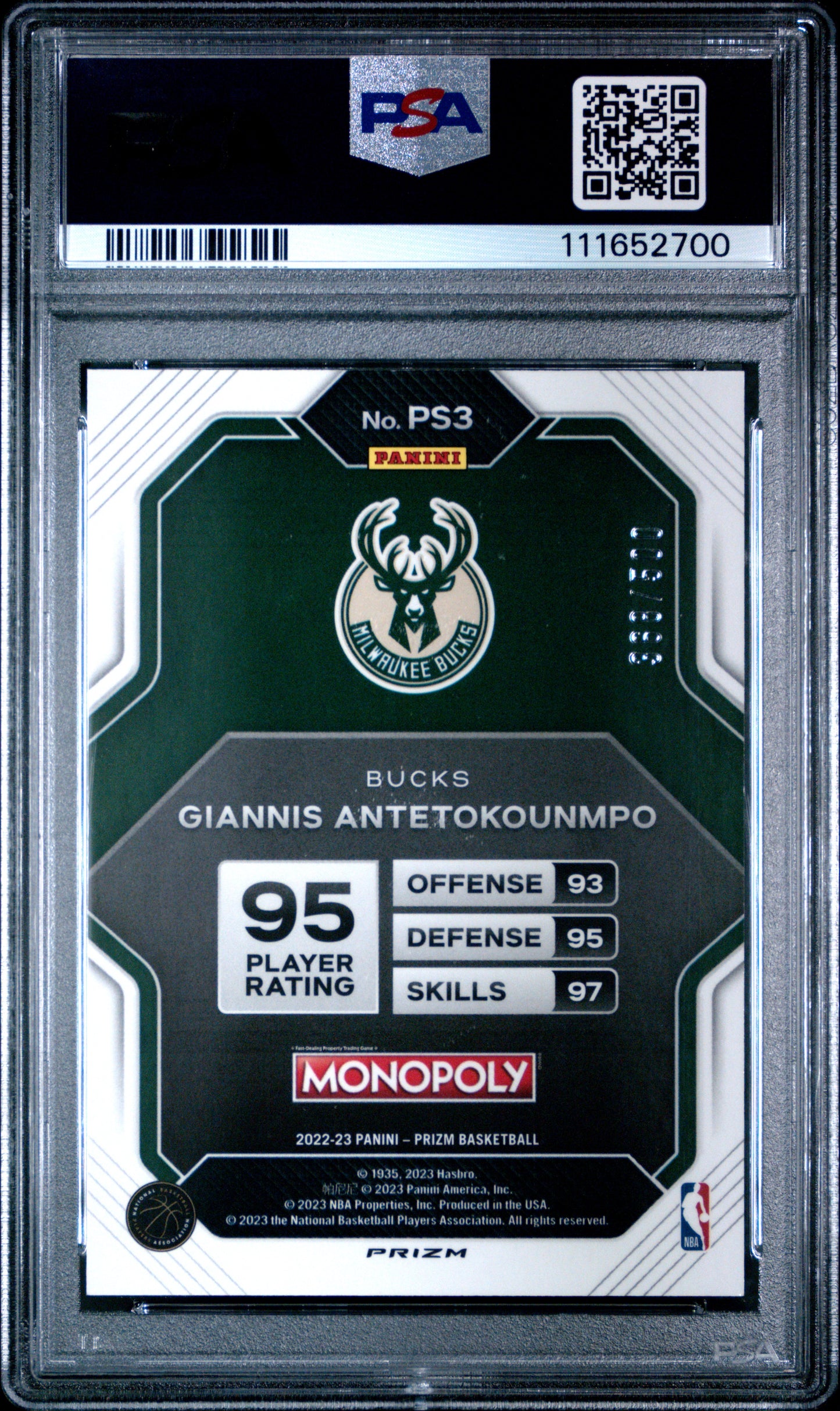 2022 Prizm Monopoly All-Stars Giannis Antetokounmpo #PS3 Gold Money PSA 9