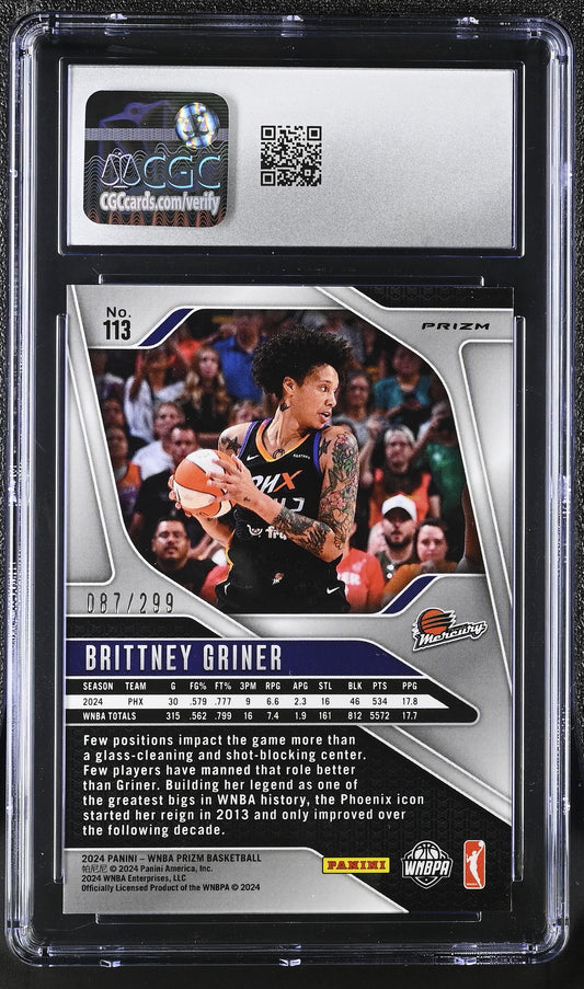 2024 Panini Prizm WNBA Brittney Griner #113 087/299 Red Pulsar CGC 10