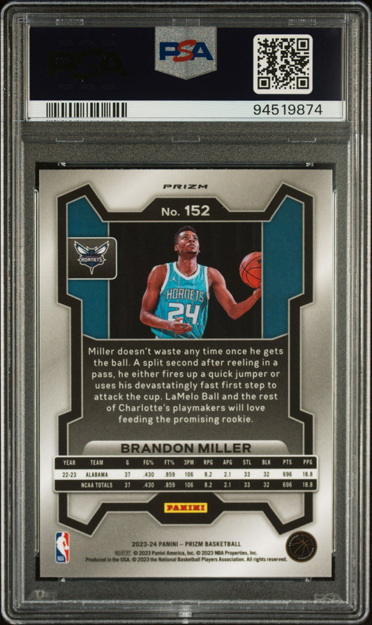 2023 Panini Prizm Brandon Miller #152 Silver PSA 10