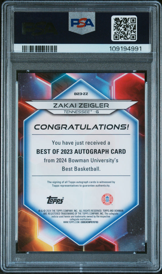 2023 Bowman U Best Of 2023 Auto Zakai Zeigler #B23ZZ '23 Geo Teal Ref 14/15 PSA 9